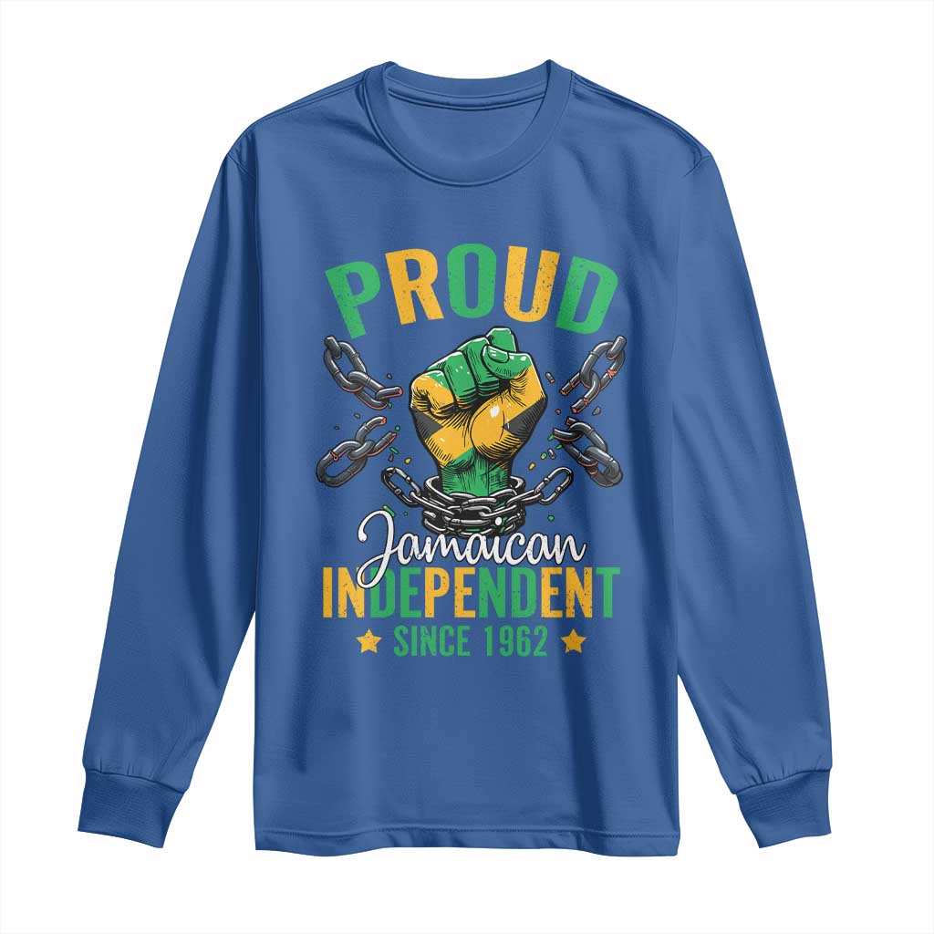 Jamaica Independence Day Long Sleeve Shirt Proud Jamaican Hand Fist Break The Chain TS11 Royal Blue Print Your Wear
