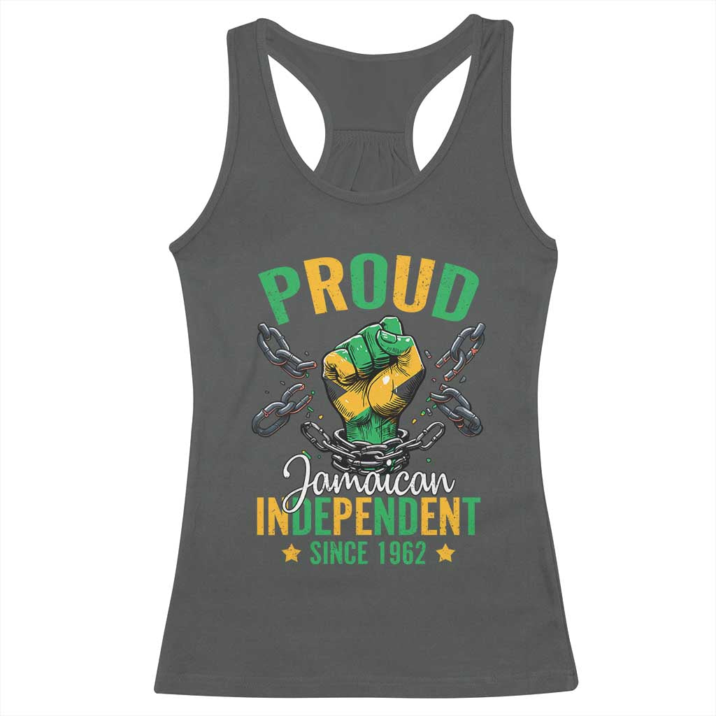 Jamaica Independence Day Racerback Tank Top Proud Jamaican Hand Fist Break The Chain TS11 Dark Heather Print Your Wear