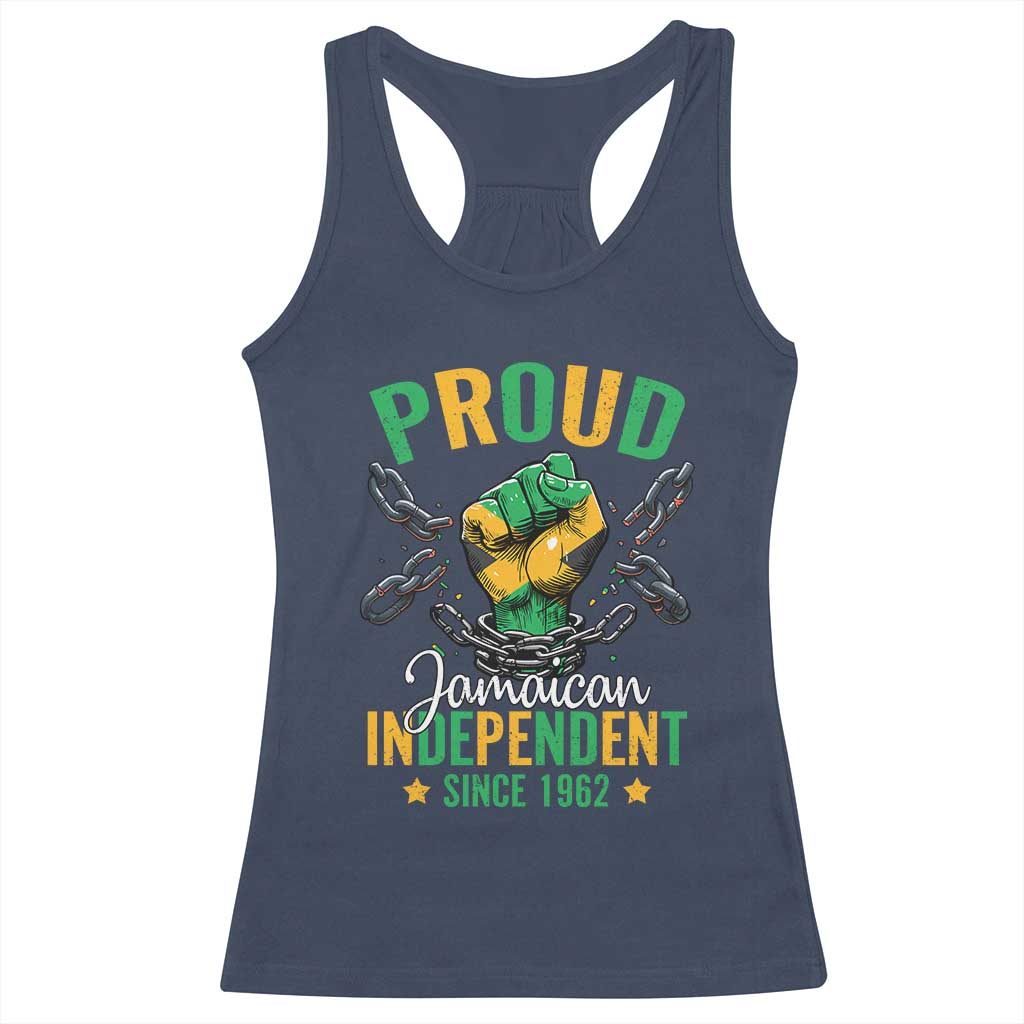 Jamaica Independence Day Racerback Tank Top Proud Jamaican Hand Fist Break The Chain TS11 Navy Print Your Wear