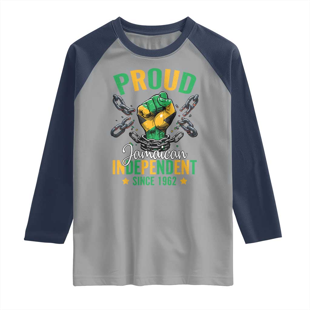Jamaica Independence Day Raglan Shirt Proud Jamaican Hand Fist Break The Chain TS11 Sport Gray Navy Print Your Wear