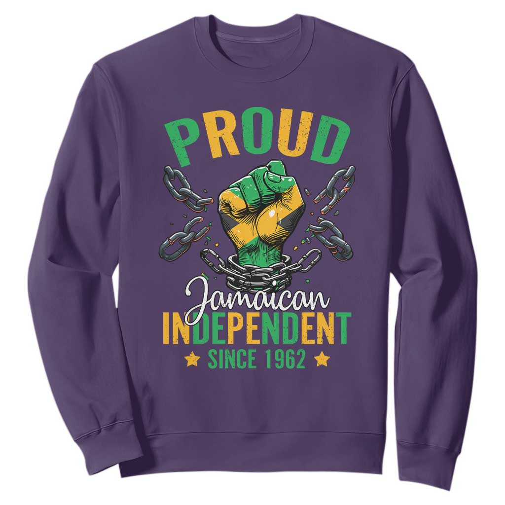 Jamaica Independence Day Sweatshirt Proud Jamaican Hand Fist Break The Chain TS11 Purple Print Your Wear