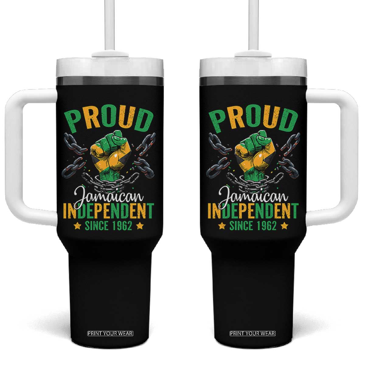 Jamaica Independence Day Tumbler With Handle Proud Jamaican Hand Fist Break The Chain TS11 One Size: 40 oz Black Print Your Wear