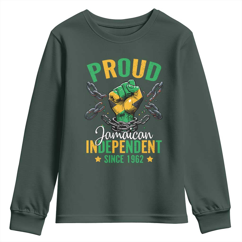 Jamaica Independence Day Youth Sweatshirt Proud Jamaican Hand Fist Break The Chain TS11 Dark Forest Green Print Your Wear