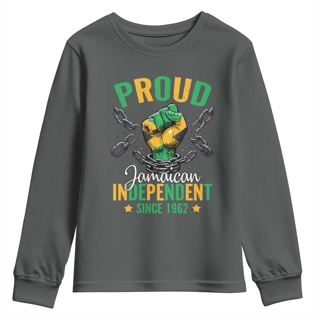 Jamaica Independence Day Youth Sweatshirt Proud Jamaican Hand Fist Break The Chain TS11 Dark Heather Print Your Wear