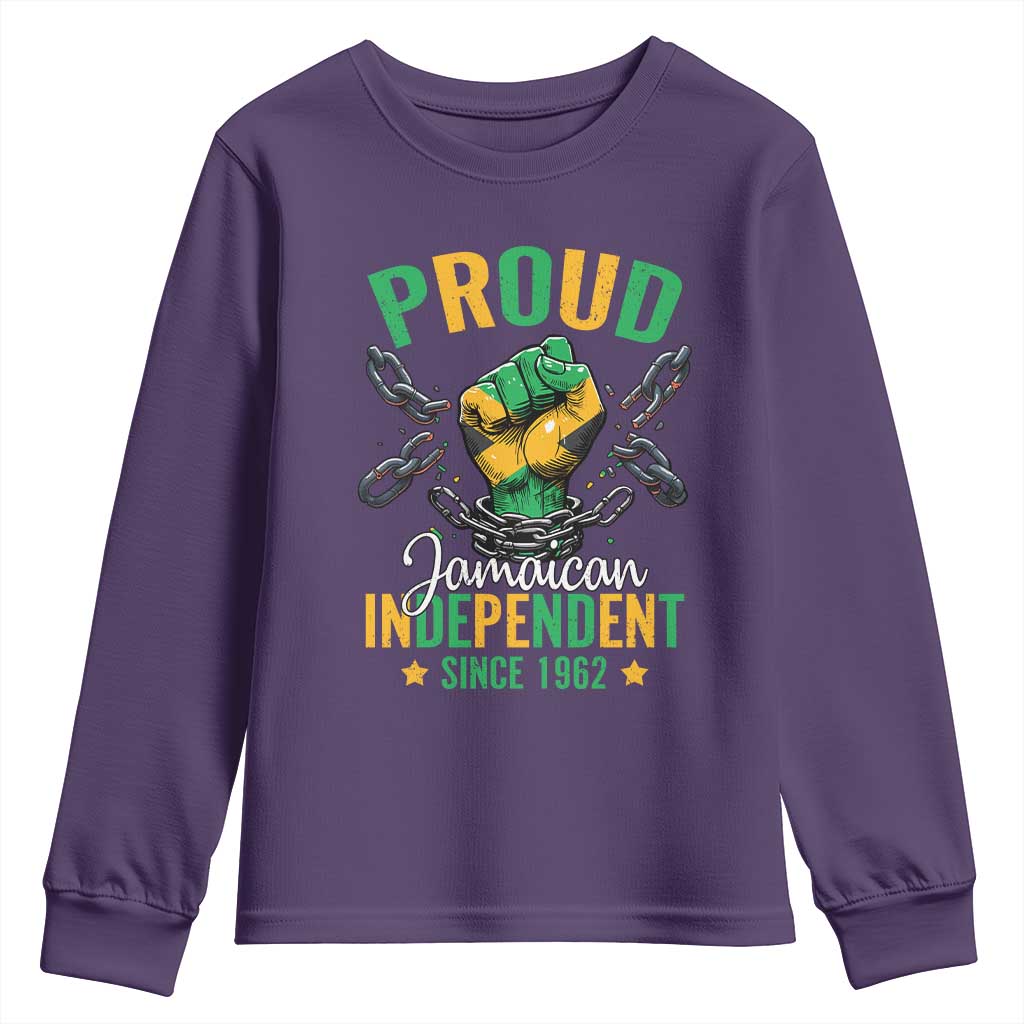 Jamaica Independence Day Youth Sweatshirt Proud Jamaican Hand Fist Break The Chain TS11 Purple Print Your Wear