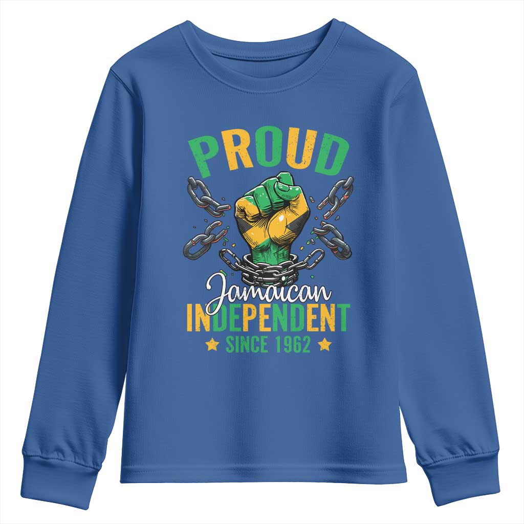 Jamaica Independence Day Youth Sweatshirt Proud Jamaican Hand Fist Break The Chain TS11 Royal Blue Print Your Wear