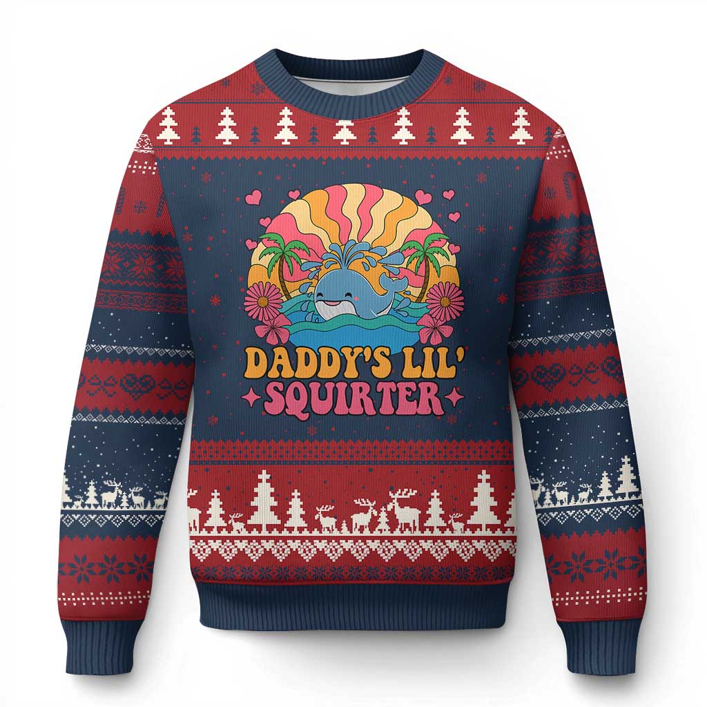 Funny Daddys Lil Squirter Ugly Christmas Sweater Inappropriate Adult Humor Squirting Whale TS11 Navy Red Print Your Wear