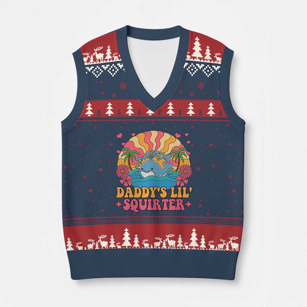 Funny Daddys Lil Squirter V-Neck Knit Sweater Vest Inappropriate Adult Humor Squirting Whale TS11 Navy Red Print Your Wear