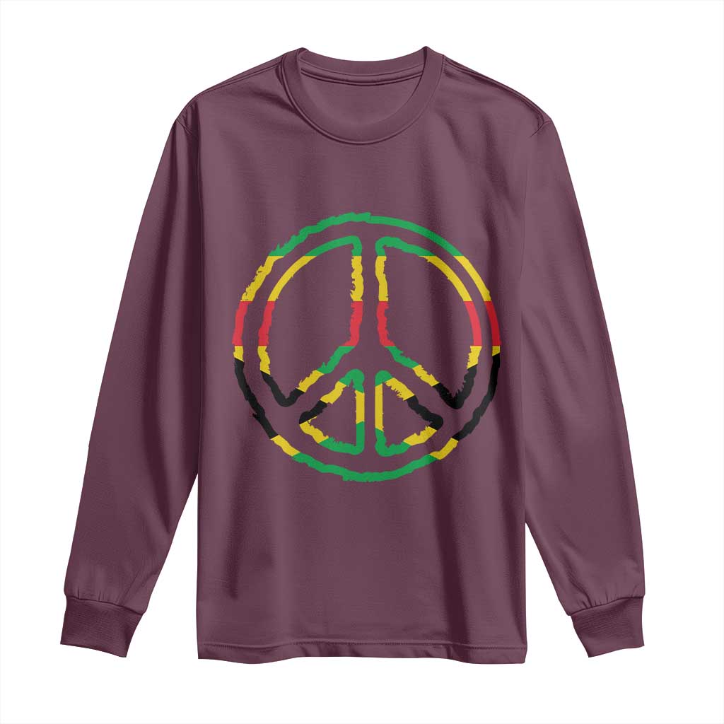 Rasta Jamaican Flag Peace Symbol Reggae Long Sleeve Shirt TS11 Maroon Print Your Wear