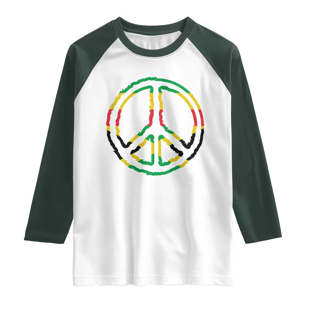 Rasta Jamaican Flag Peace Symbol Reggae Raglan Shirt TS11 White Dark Forest Green Print Your Wear