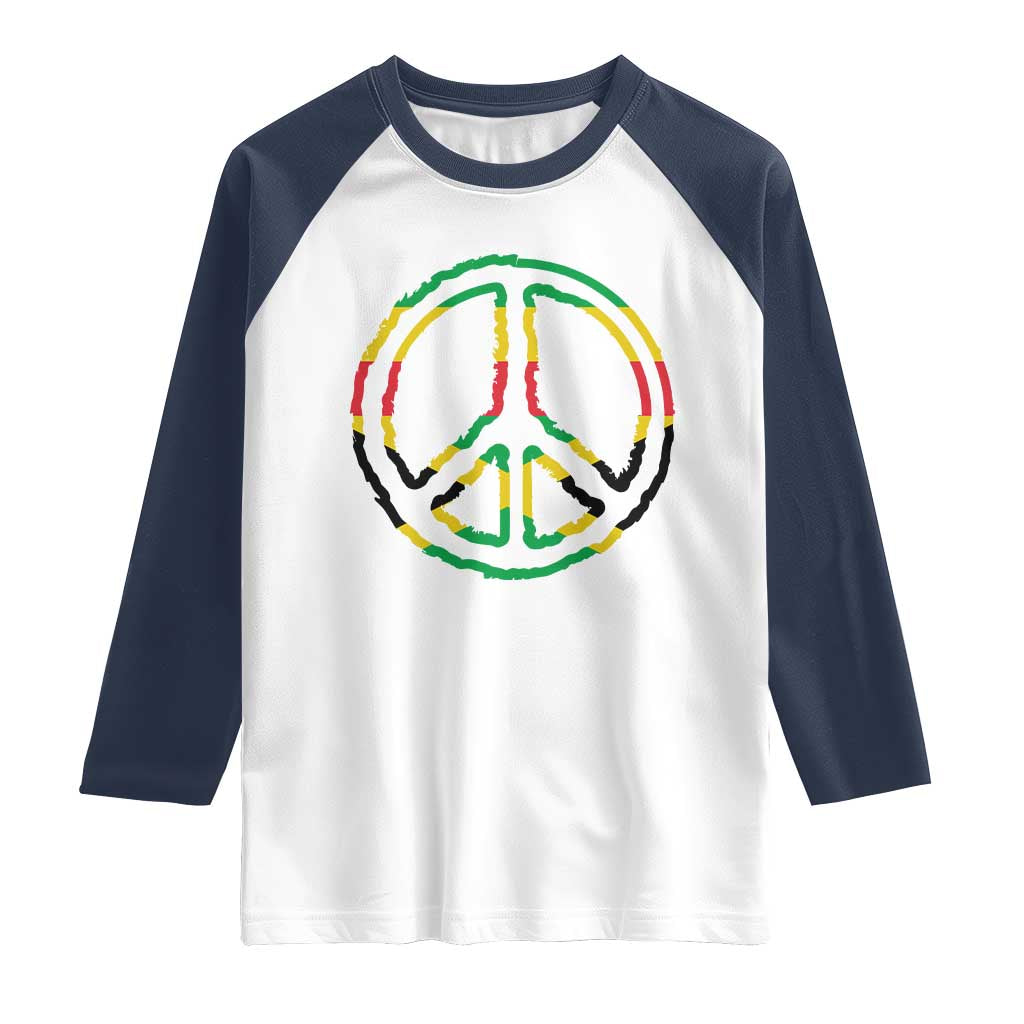 Rasta Jamaican Flag Peace Symbol Reggae Raglan Shirt TS11 White Navy Print Your Wear