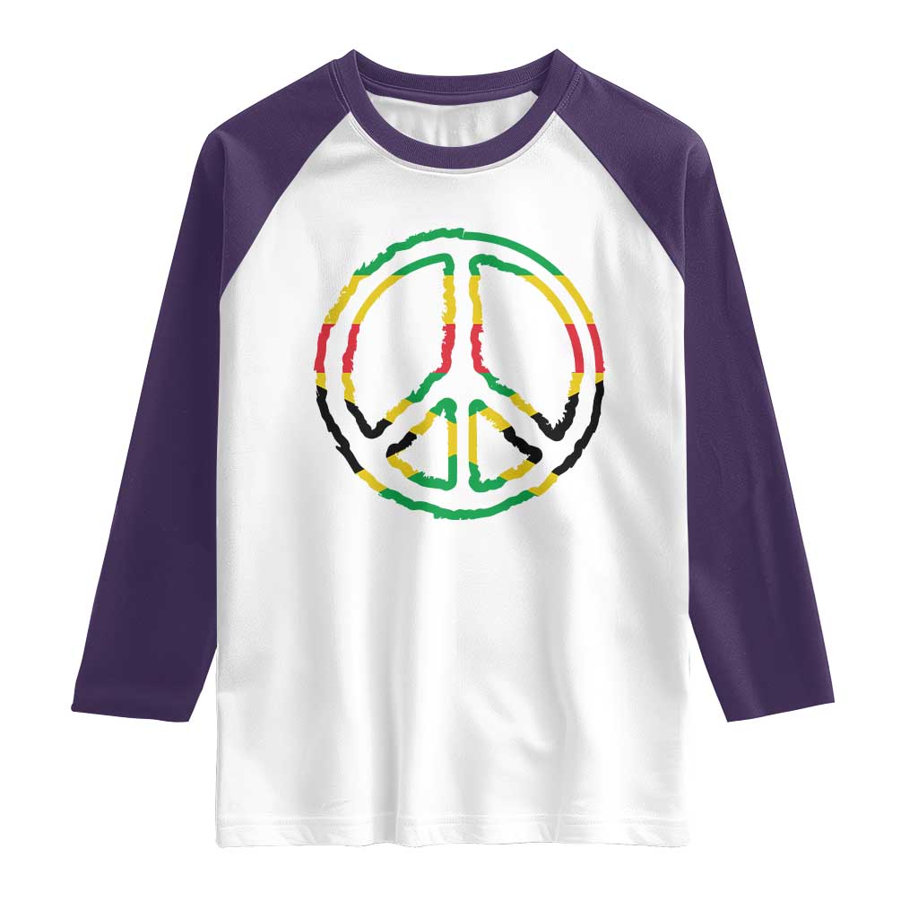 Rasta Jamaican Flag Peace Symbol Reggae Raglan Shirt TS11 White Purple Print Your Wear