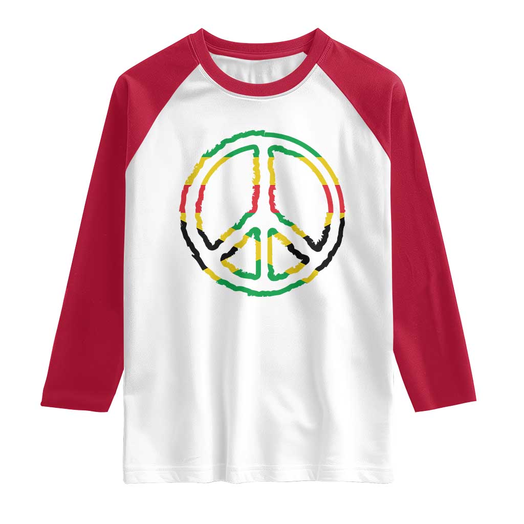 Rasta Jamaican Flag Peace Symbol Reggae Raglan Shirt TS11 White Red Print Your Wear