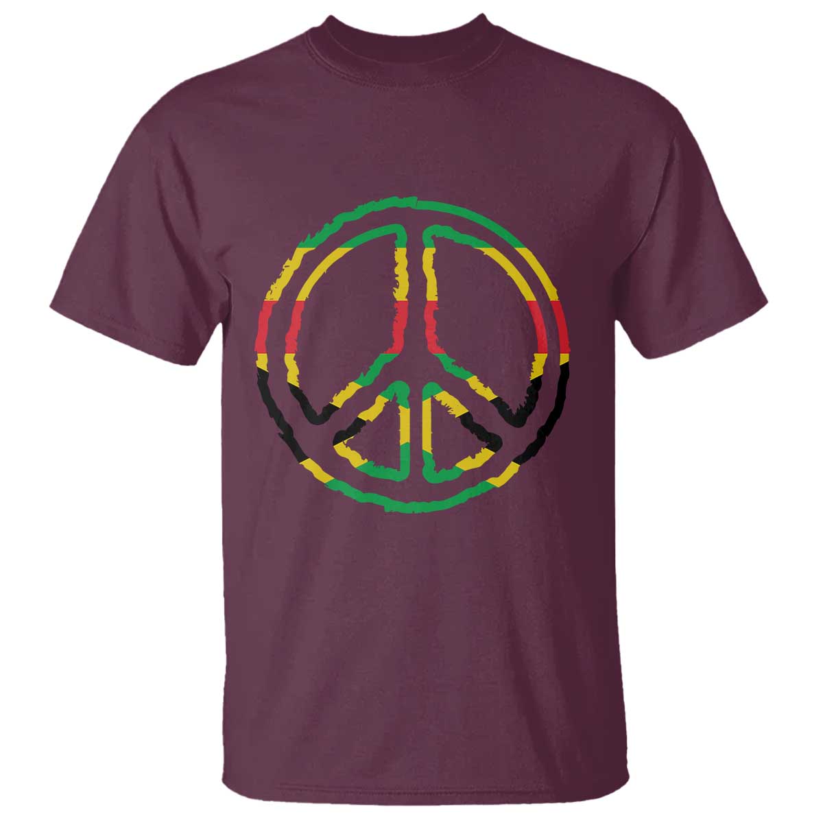 Rasta Jamaican Flag Peace Symbol Reggae T Shirt TS11 Maroon Print Your Wear