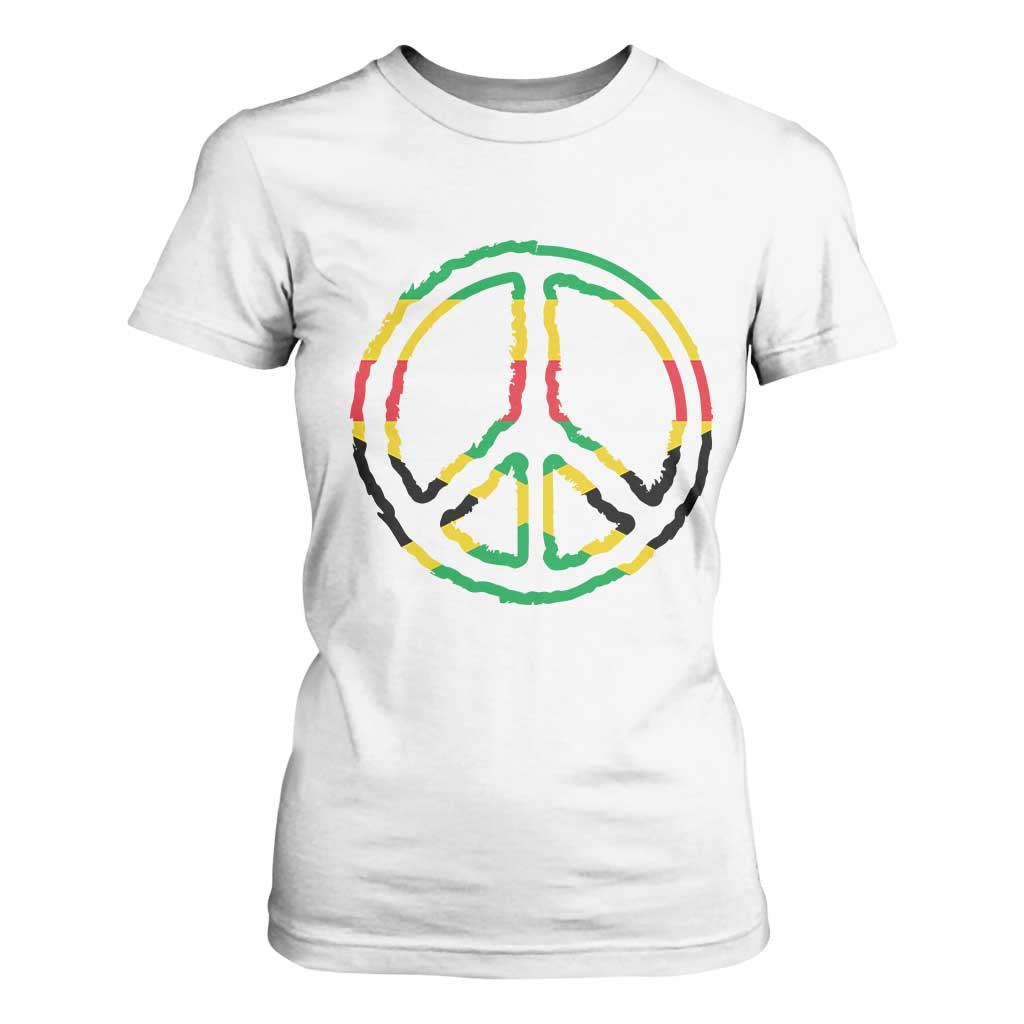 Rasta Jamaican Flag Peace Symbol Reggae T Shirt For Women TS11 White Print Your Wear
