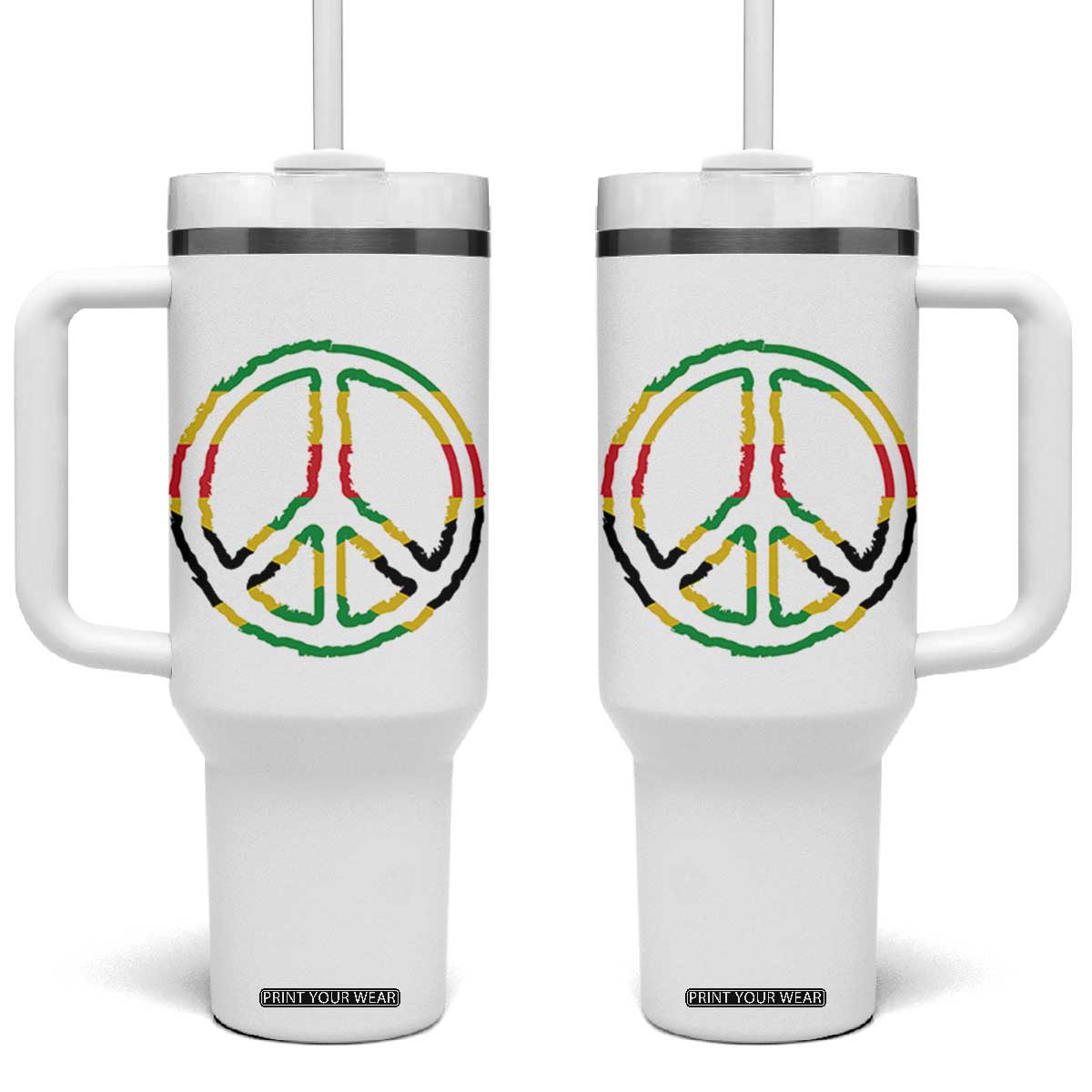 Rasta Jamaican Flag Peace Symbol Reggae Tumbler With Handle TS11 One Size: 40 oz White Print Your Wear