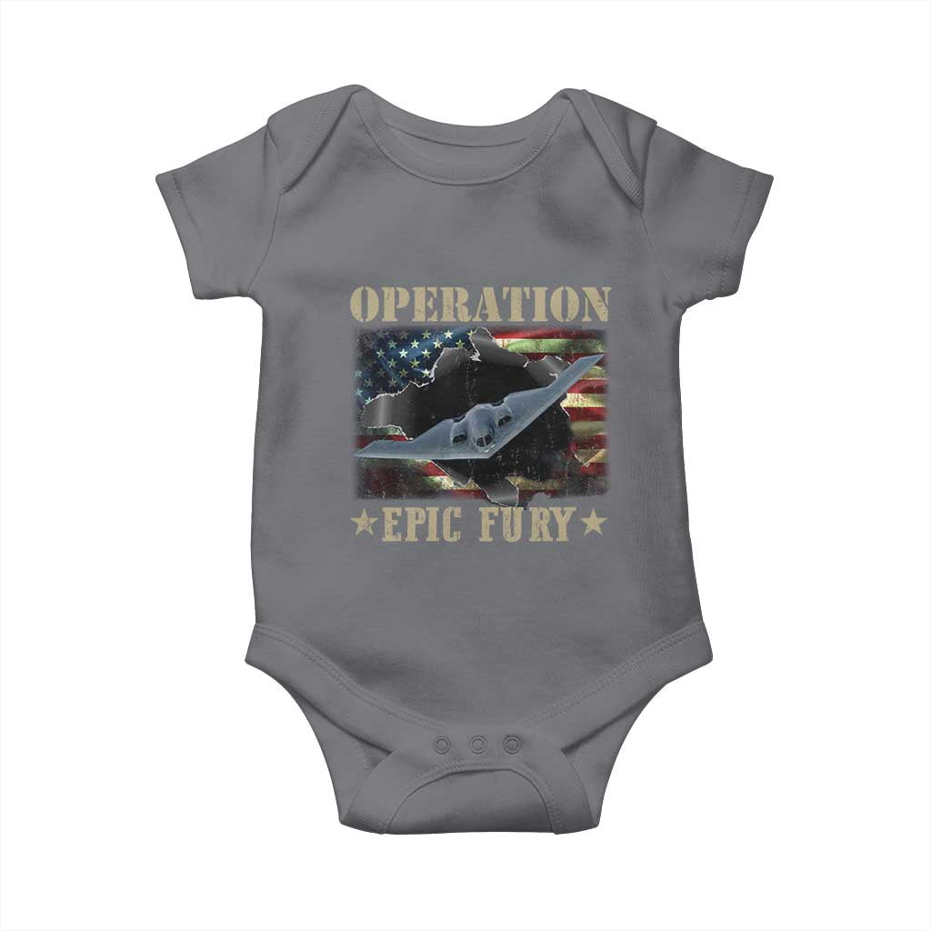 Operation Epic Fury Baby Onesie Military Bomber Jet American Flag TS11 Charcoal Print Your Wear