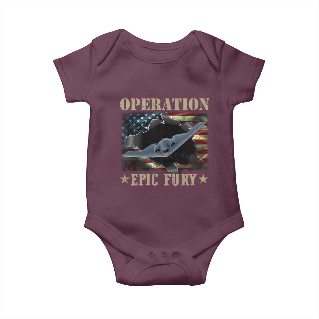 Operation Epic Fury Baby Onesie Military Bomber Jet American Flag TS11 Maroon Print Your Wear