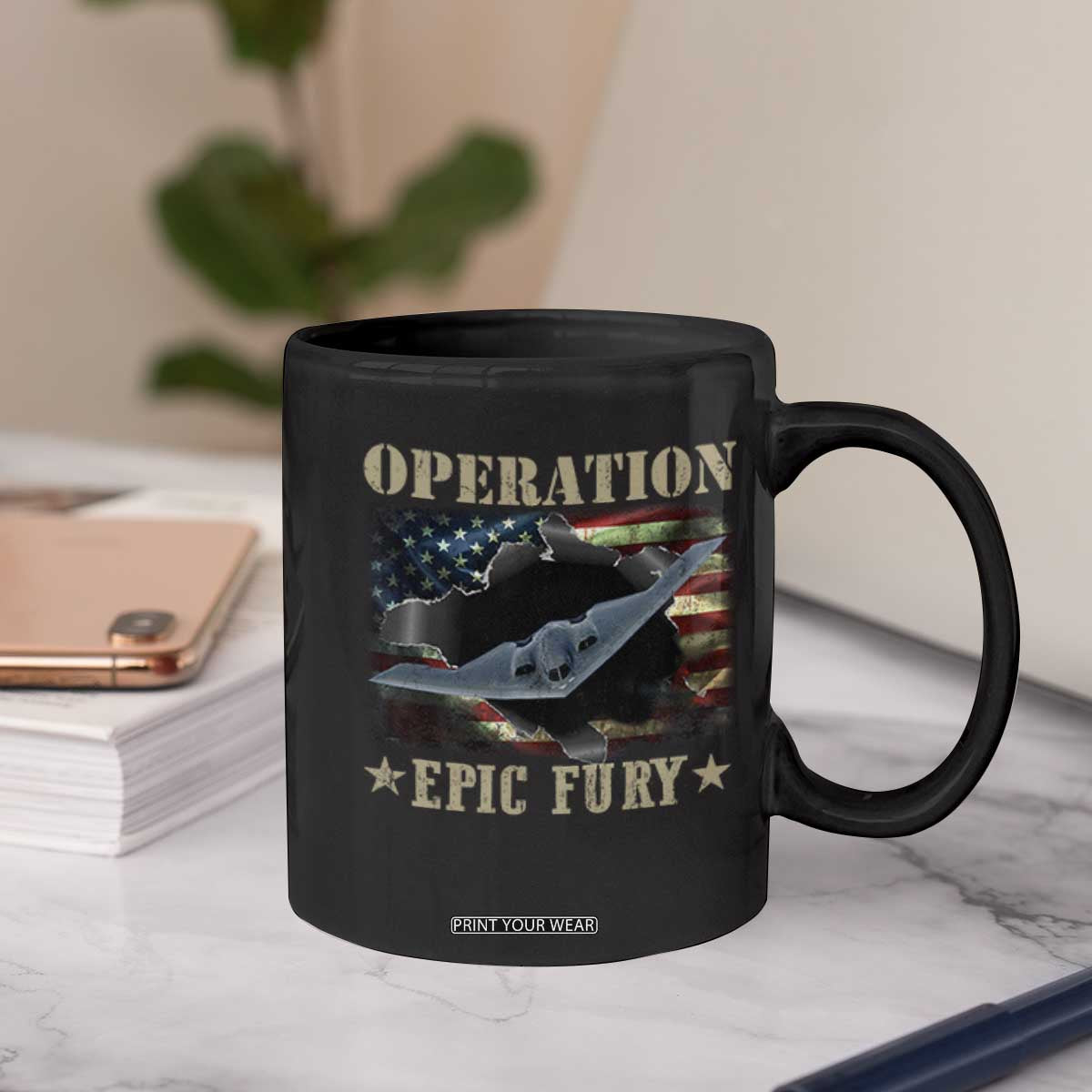 Operation Epic Fury Coffee Mug Military Bomber Jet American Flag TS11 Print Your Wear