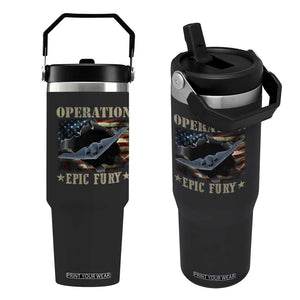 Operation Epic Fury Flip Straw Tumbler Military Bomber Jet American Flag TS11 One Size: 30 oz Black Print Your Wear