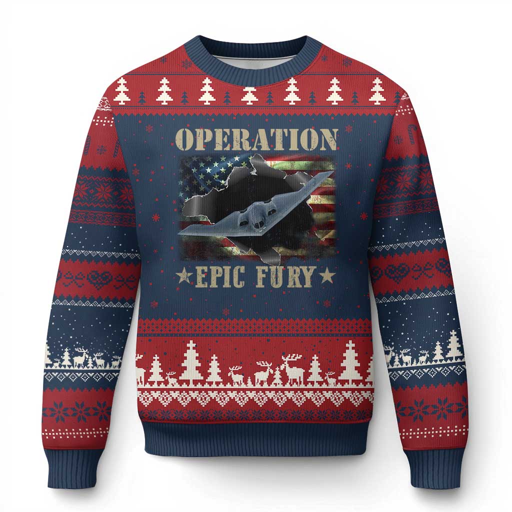 Operation Epic Fury Ugly Christmas Sweater Military Bomber Jet American Flag TS11 Navy Red Print Your Wear