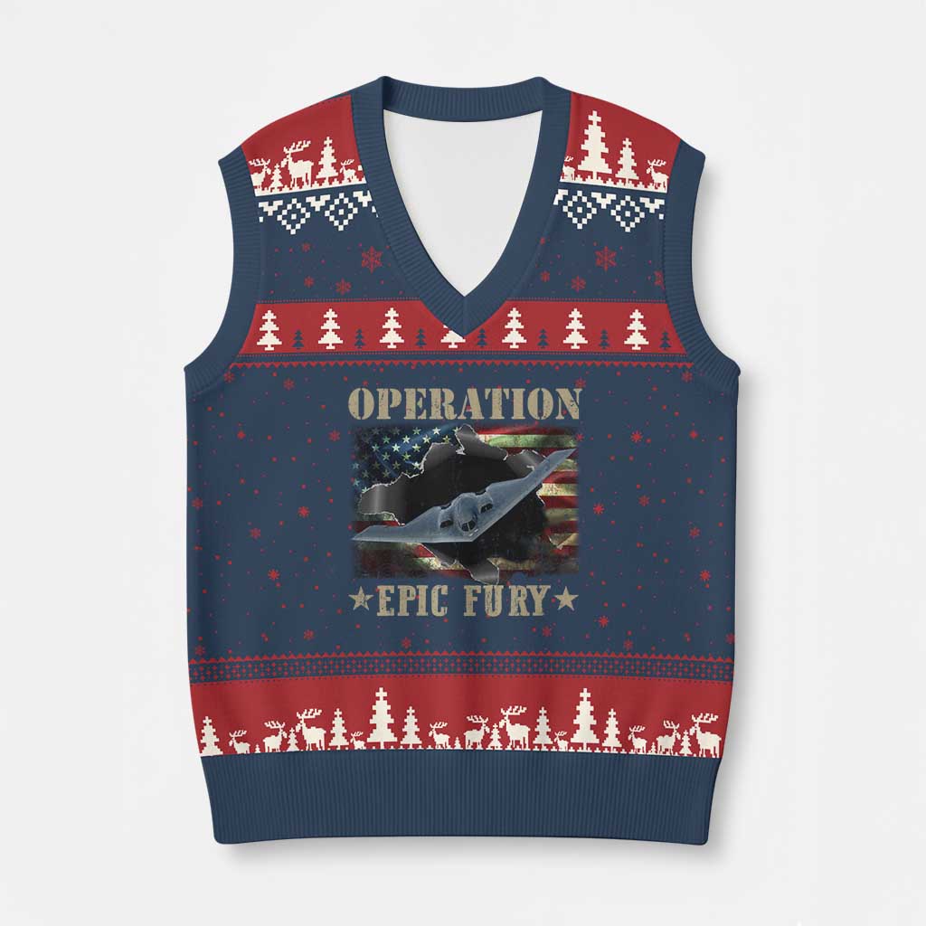 Operation Epic Fury V-Neck Knit Sweater Vest Military Bomber Jet American Flag TS11 Navy Red Print Your Wear