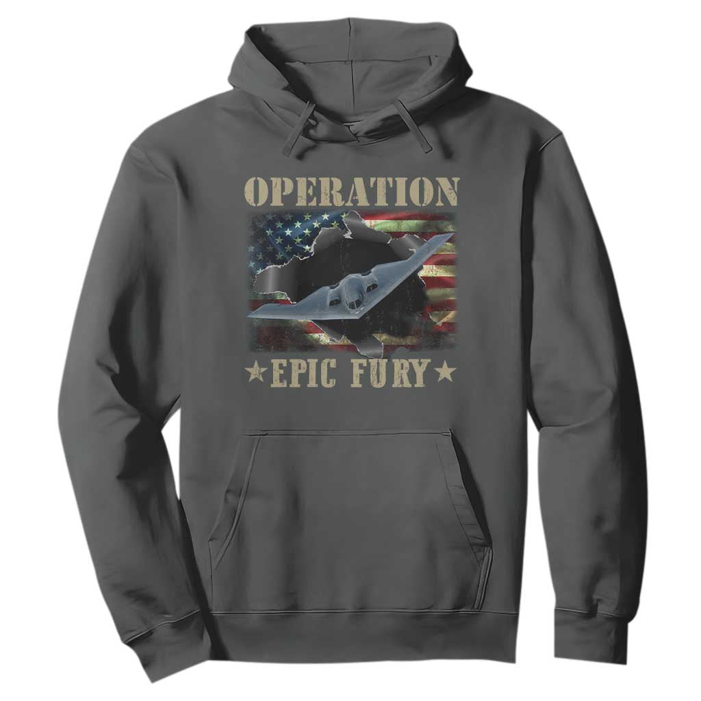 Operation Epic Fury Hoodie Military Bomber Jet American Flag TS11 Dark Heather Print Your Wear