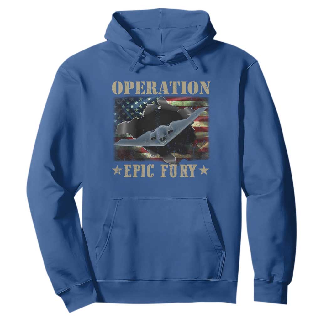Operation Epic Fury Hoodie Military Bomber Jet American Flag TS11 Royal Blue Print Your Wear
