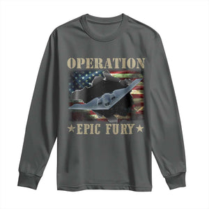 Operation Epic Fury Long Sleeve Shirt Military Bomber Jet American Flag TS11 Dark Heather Print Your Wear
