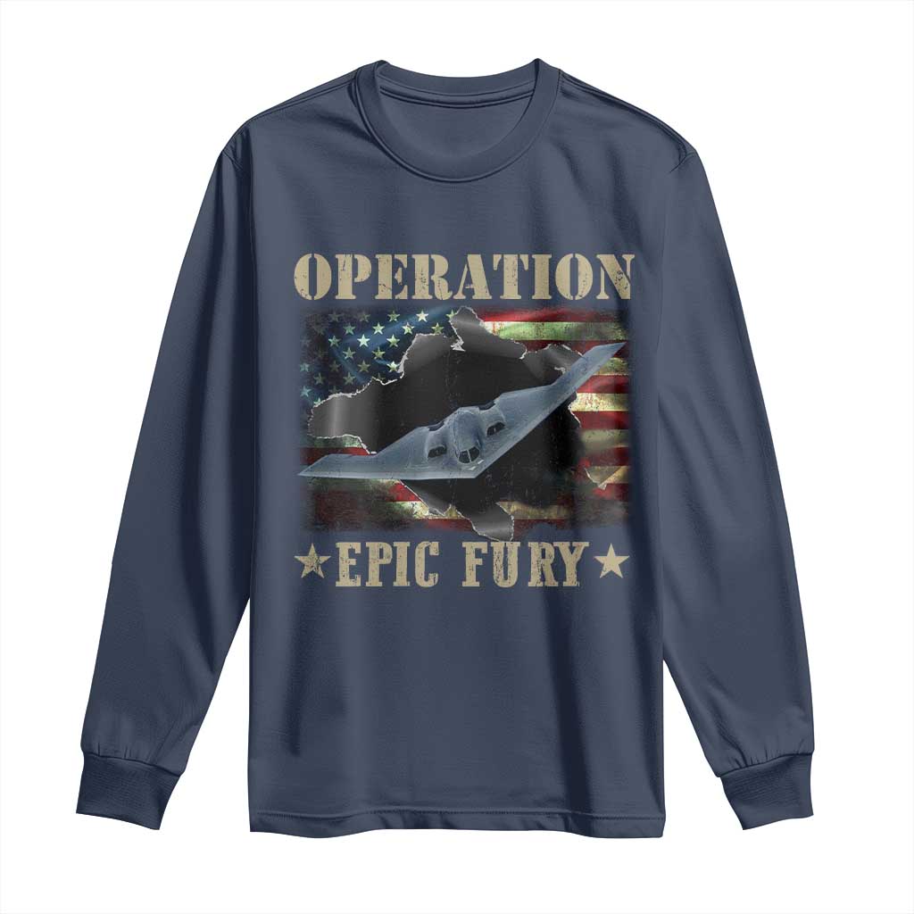 Operation Epic Fury Long Sleeve Shirt Military Bomber Jet American Flag TS11 Navy Print Your Wear