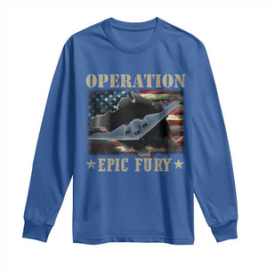 Operation Epic Fury Long Sleeve Shirt Military Bomber Jet American Flag TS11 Royal Blue Print Your Wear