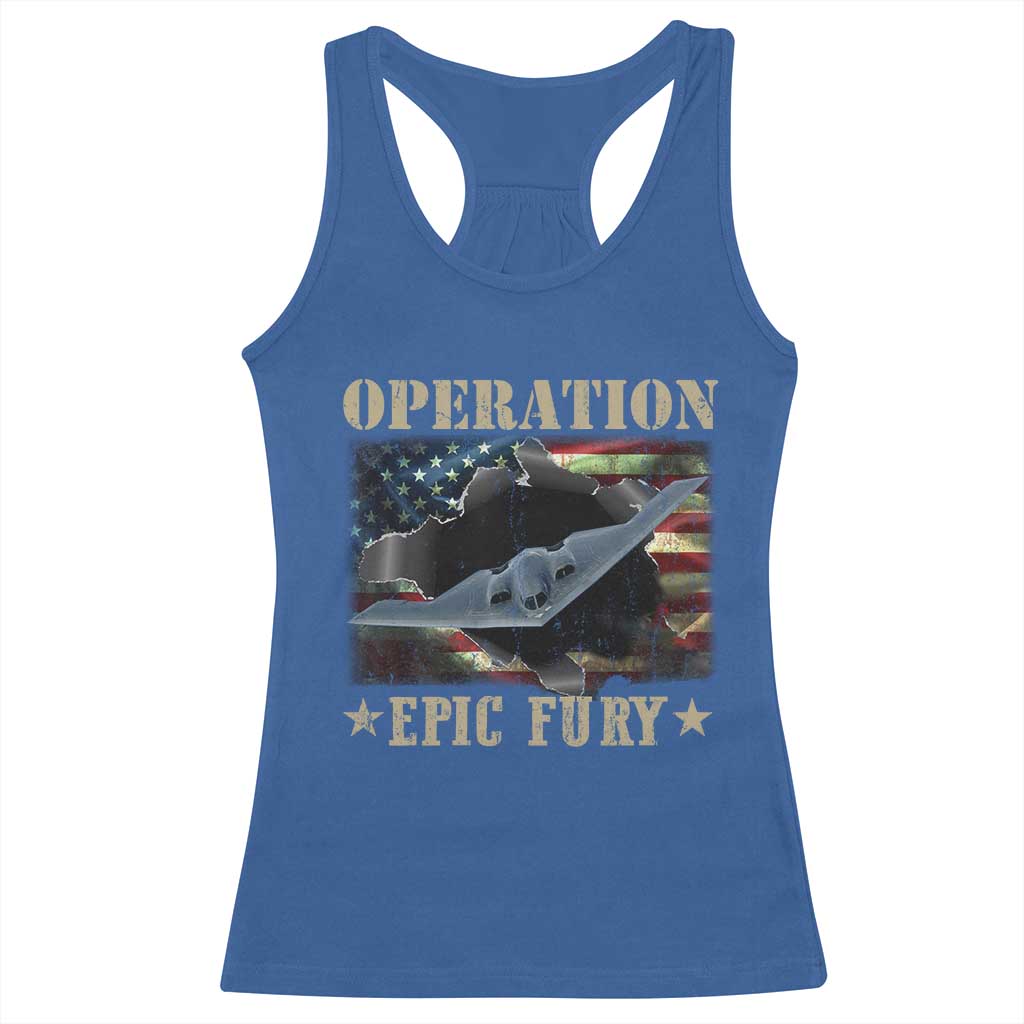 Operation Epic Fury Racerback Tank Top Military Bomber Jet American Flag TS11 Royal Blue Print Your Wear