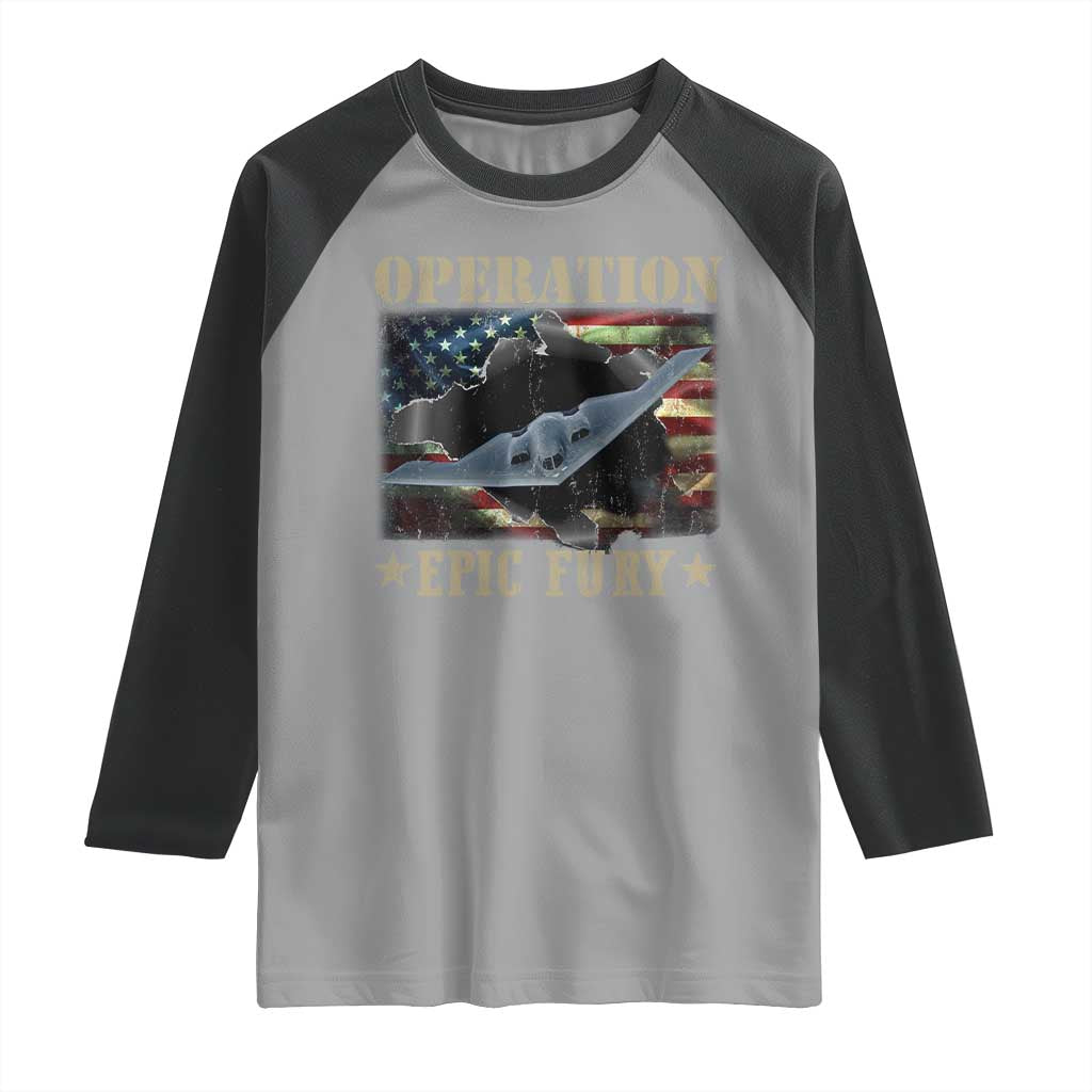Operation Epic Fury Raglan Shirt Military Bomber Jet American Flag TS11 Sport Gray Black Print Your Wear