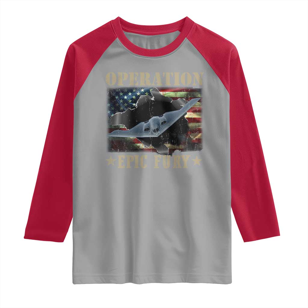 Operation Epic Fury Raglan Shirt Military Bomber Jet American Flag TS11 Sport Gray Red Print Your Wear