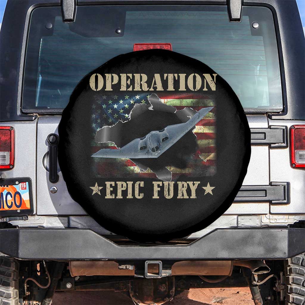 Operation Epic Fury Spare Tire Cover Military Bomber Jet American Flag TS11 No hole Black Print Your Wear