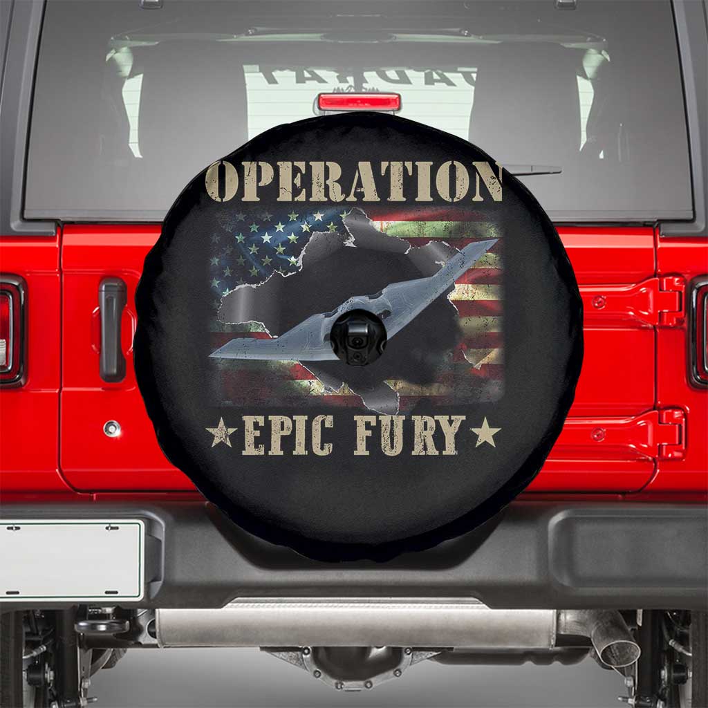 Operation Epic Fury Spare Tire Cover Military Bomber Jet American Flag TS11 Black Print Your Wear