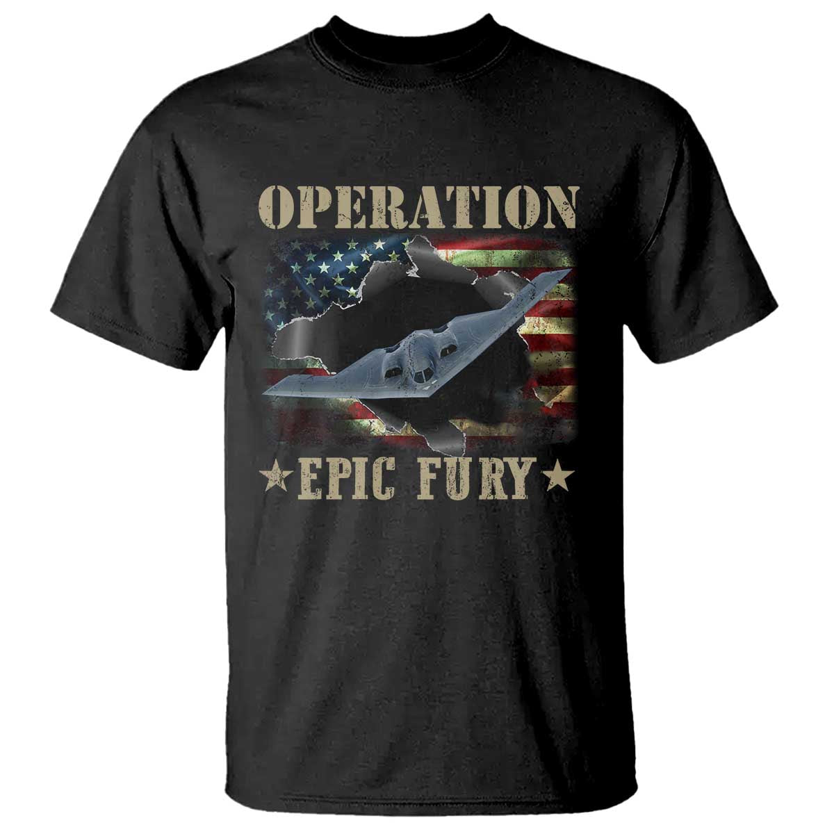 Operation Epic Fury T Shirt Military Bomber Jet American Flag TS11 Black Print Your Wear