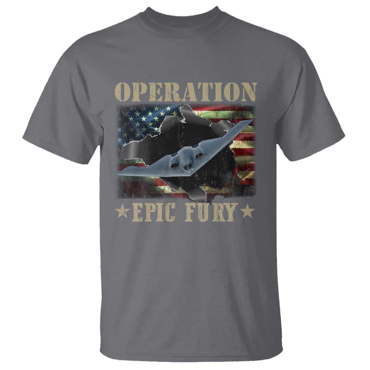 Operation Epic Fury T Shirt Military Bomber Jet American Flag TS11 Charcoal Print Your Wear