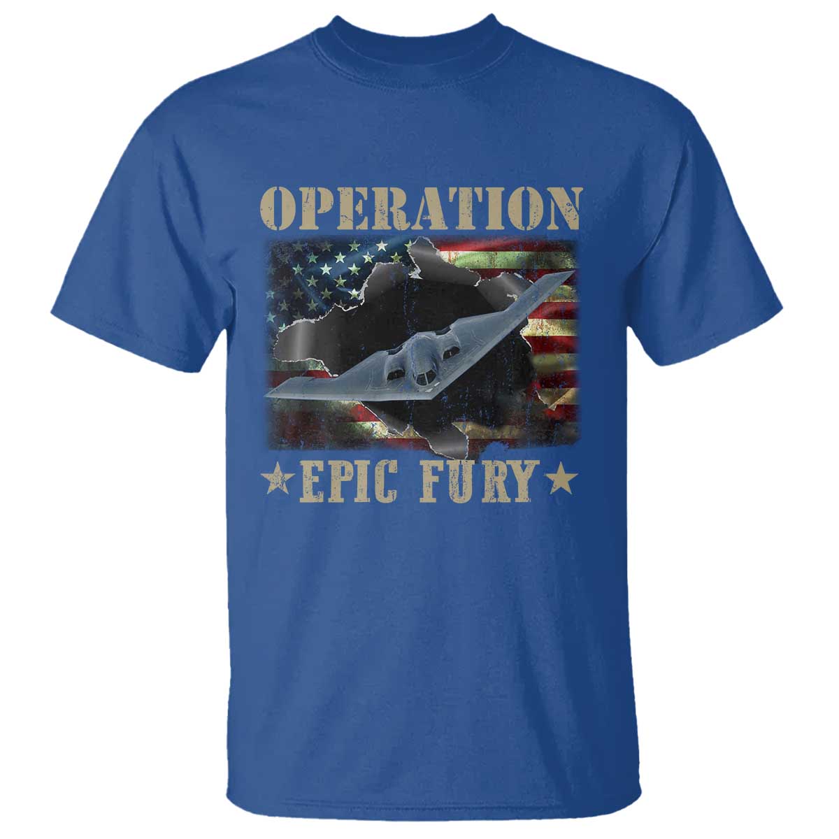 Operation Epic Fury T Shirt Military Bomber Jet American Flag TS11 Royal Blue Print Your Wear