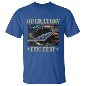 Operation Epic Fury T Shirt Military Bomber Jet American Flag TS11 Royal Blue Print Your Wear