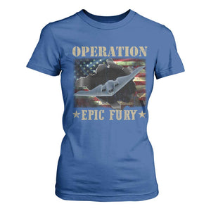 Operation Epic Fury T Shirt For Women Military Bomber Jet American Flag TS11 Royal Blue Print Your Wear