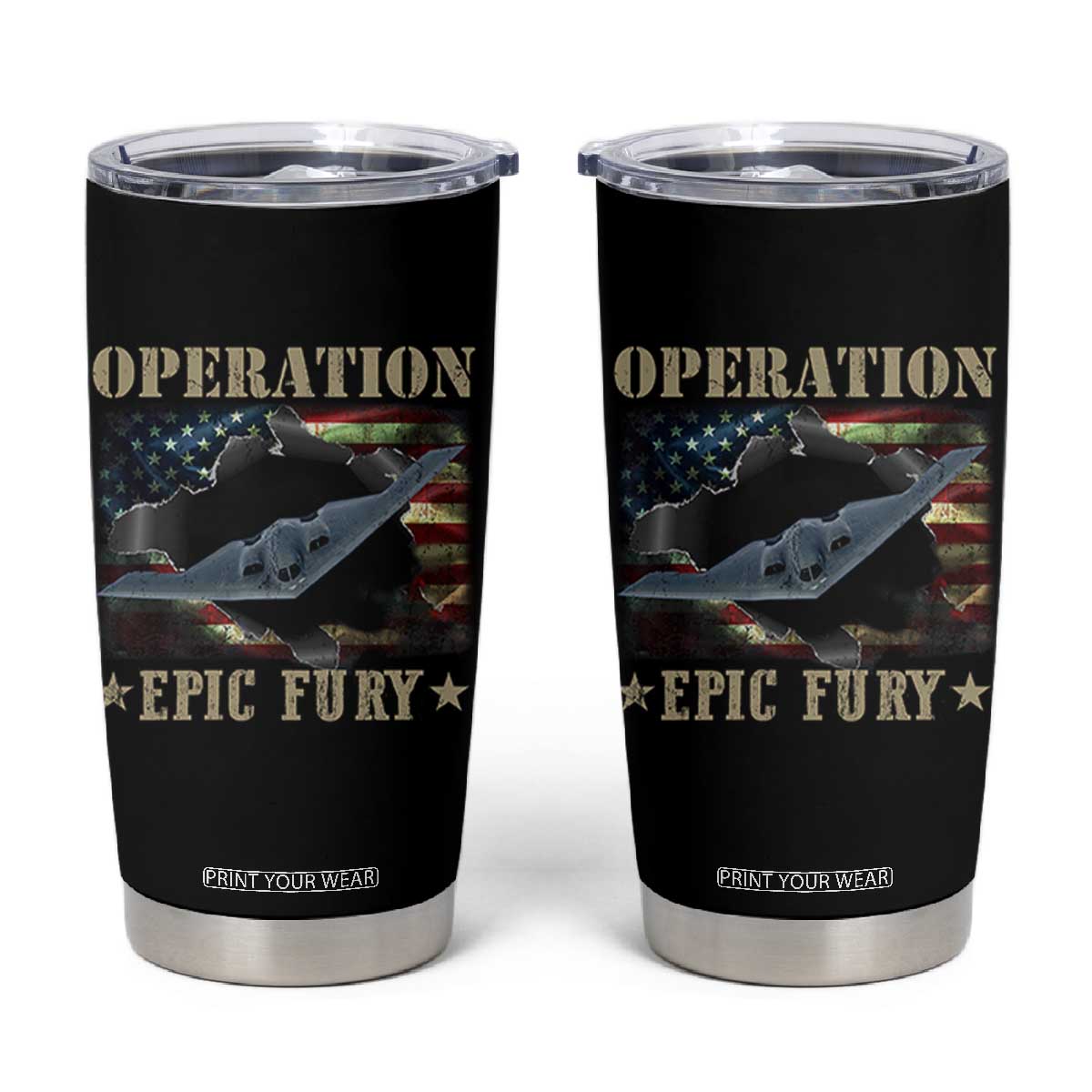 Operation Epic Fury Tumbler Cup Military Bomber Jet American Flag TS11 Black Print Your Wear