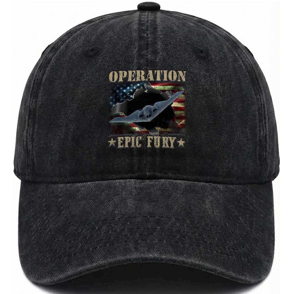 Operation Epic Fury Washed Cotton Baseball Cap Military Bomber Jet American Flag TS11 Print Your Wear