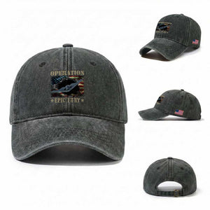 Operation Epic Fury Washed Cotton Baseball Cap Military Bomber Jet American Flag TS11 Washed Cap Universal Fit Dark Green Print Your Wear