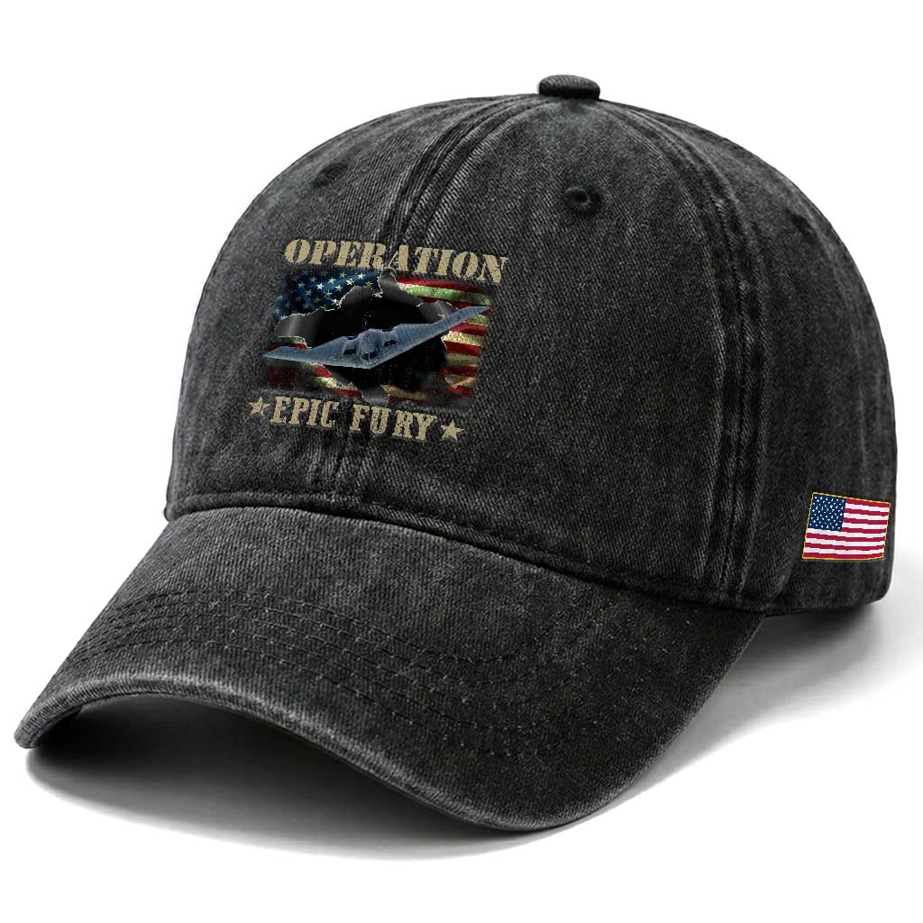 Operation Epic Fury Washed Cotton Baseball Cap Military Bomber Jet American Flag TS11 Print Your Wear
