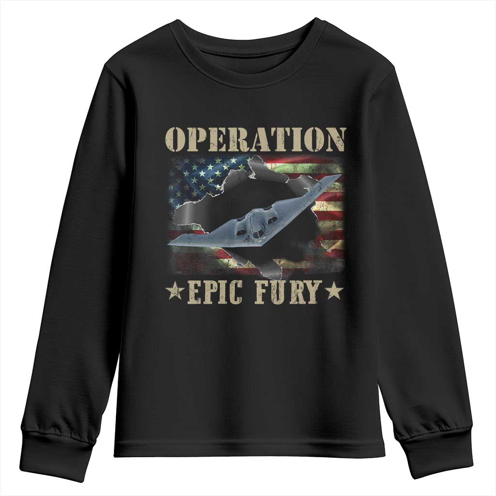 Operation Epic Fury Youth Sweatshirt Military Bomber Jet American Flag TS11 Black Print Your Wear