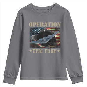 Operation Epic Fury Youth Sweatshirt Military Bomber Jet American Flag TS11 Charcoal Print Your Wear