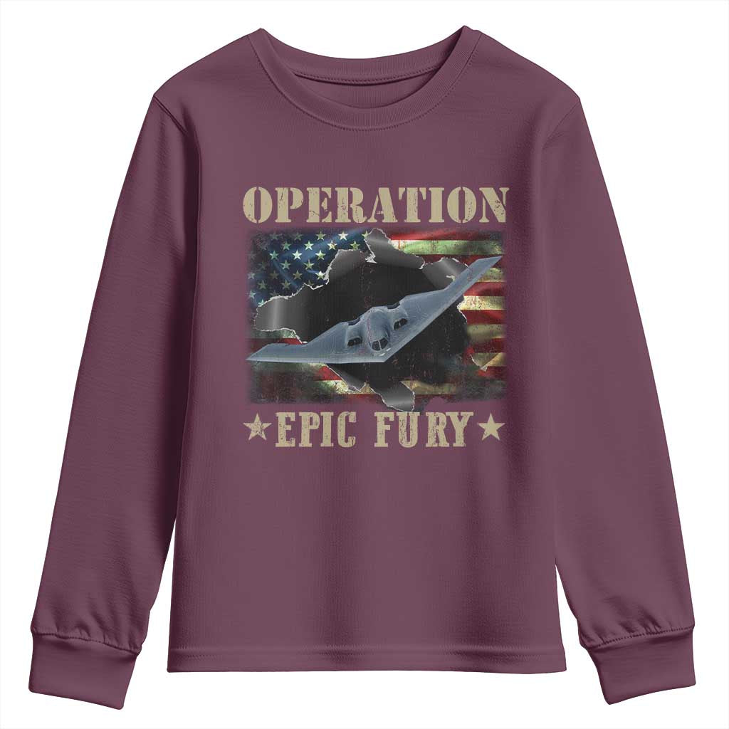 Operation Epic Fury Youth Sweatshirt Military Bomber Jet American Flag TS11 Maroon Print Your Wear