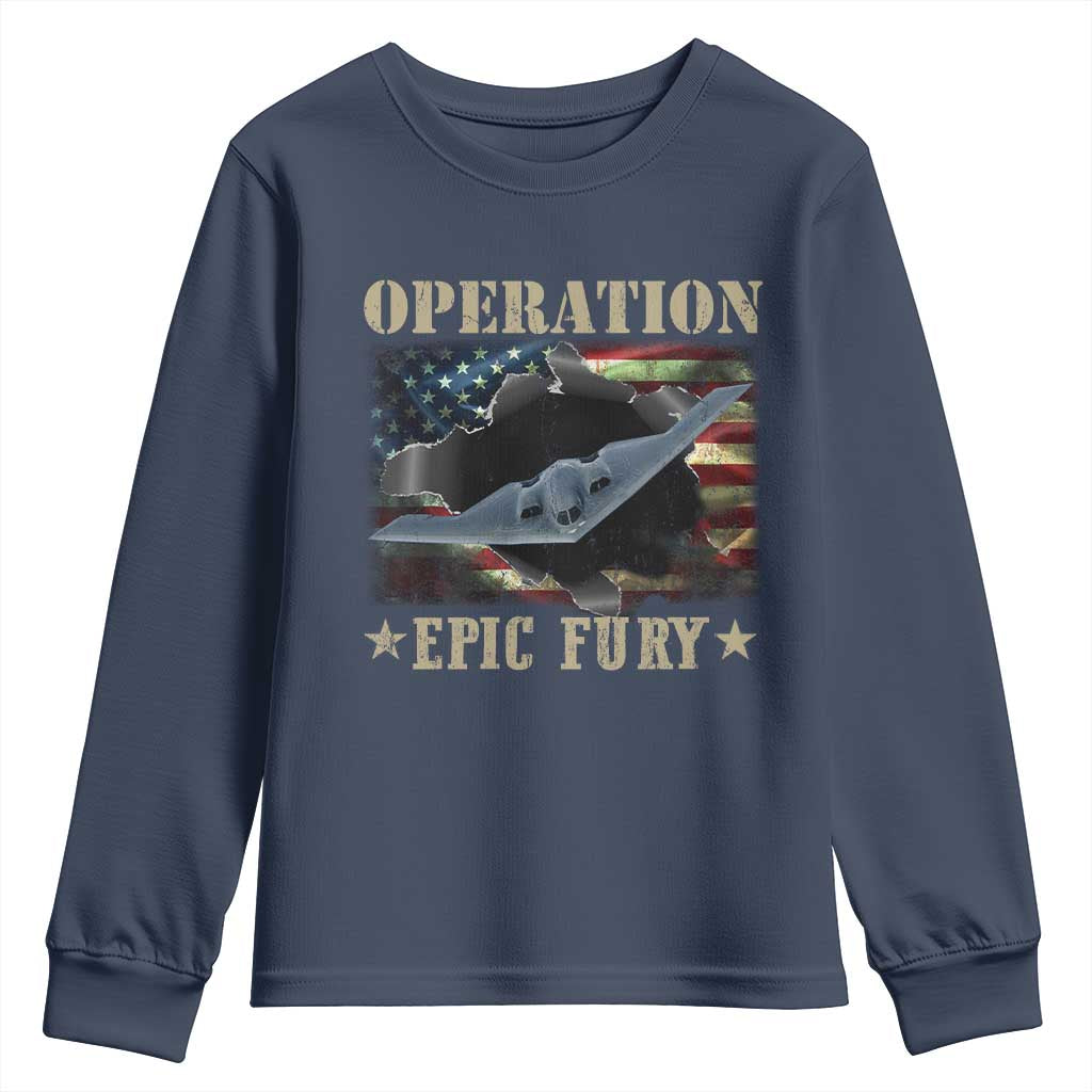 Operation Epic Fury Youth Sweatshirt Military Bomber Jet American Flag TS11 Navy Print Your Wear