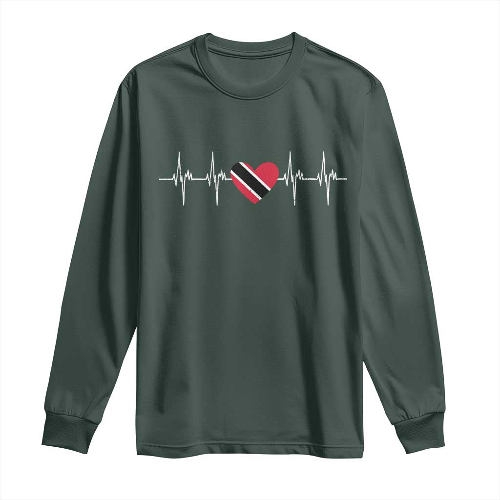 Trinidad And Tobago Heartbeat Trinidadian Flag Long Sleeve Shirt TS11 Dark Forest Green Print Your Wear